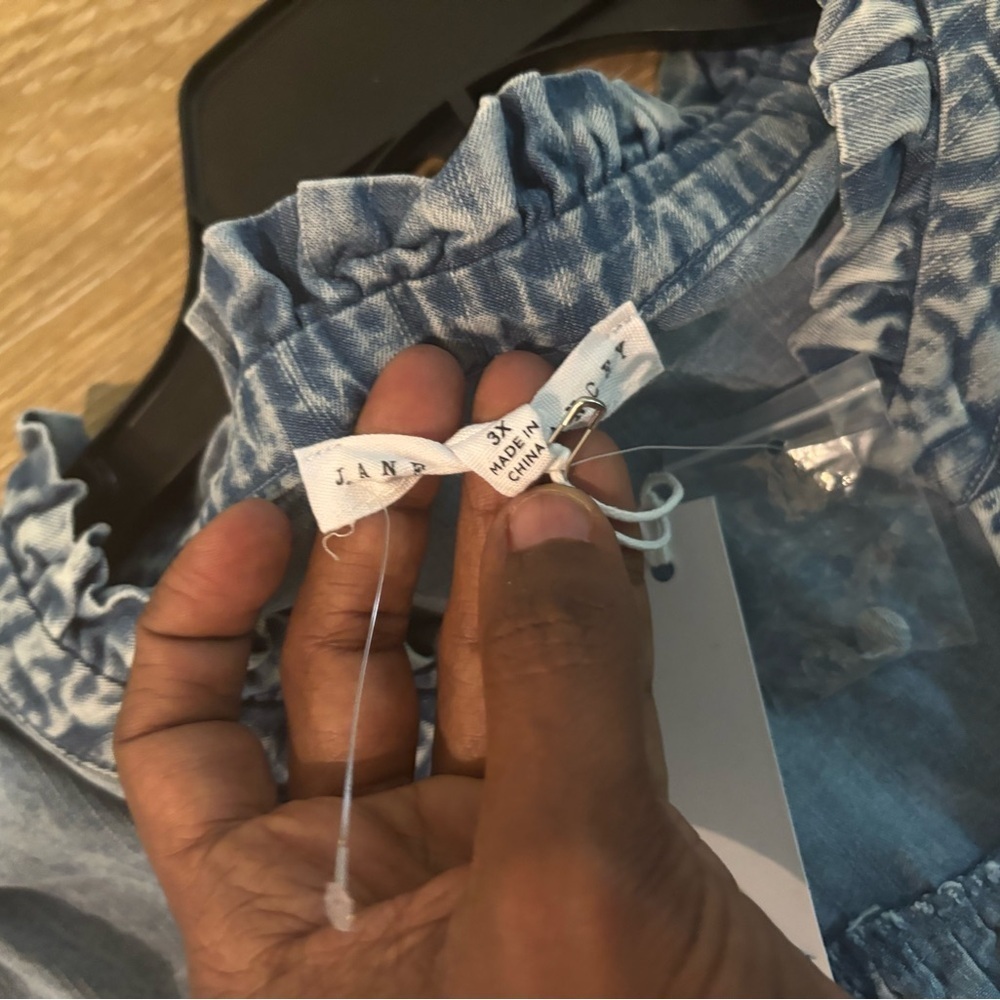 Boho Denim Shirt 3X Chambray Ruffle Button Up Peasant Cottagecore Romantic - Picture 7 of 7